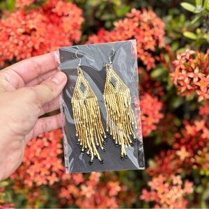 NEW Gold, Tan & Black Beaded Earrings